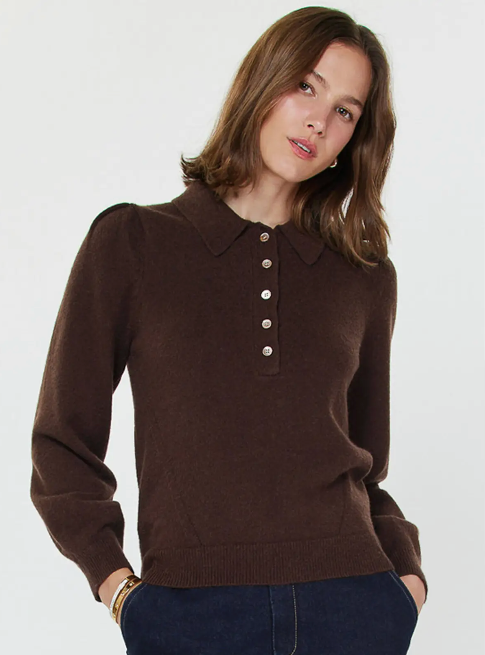 Polo Long Sleeve Sweater - brown