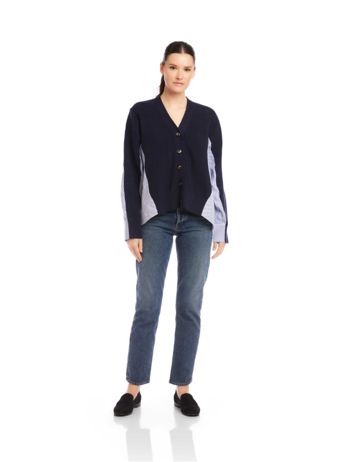 Celine Mixed Media Cardigan - navy