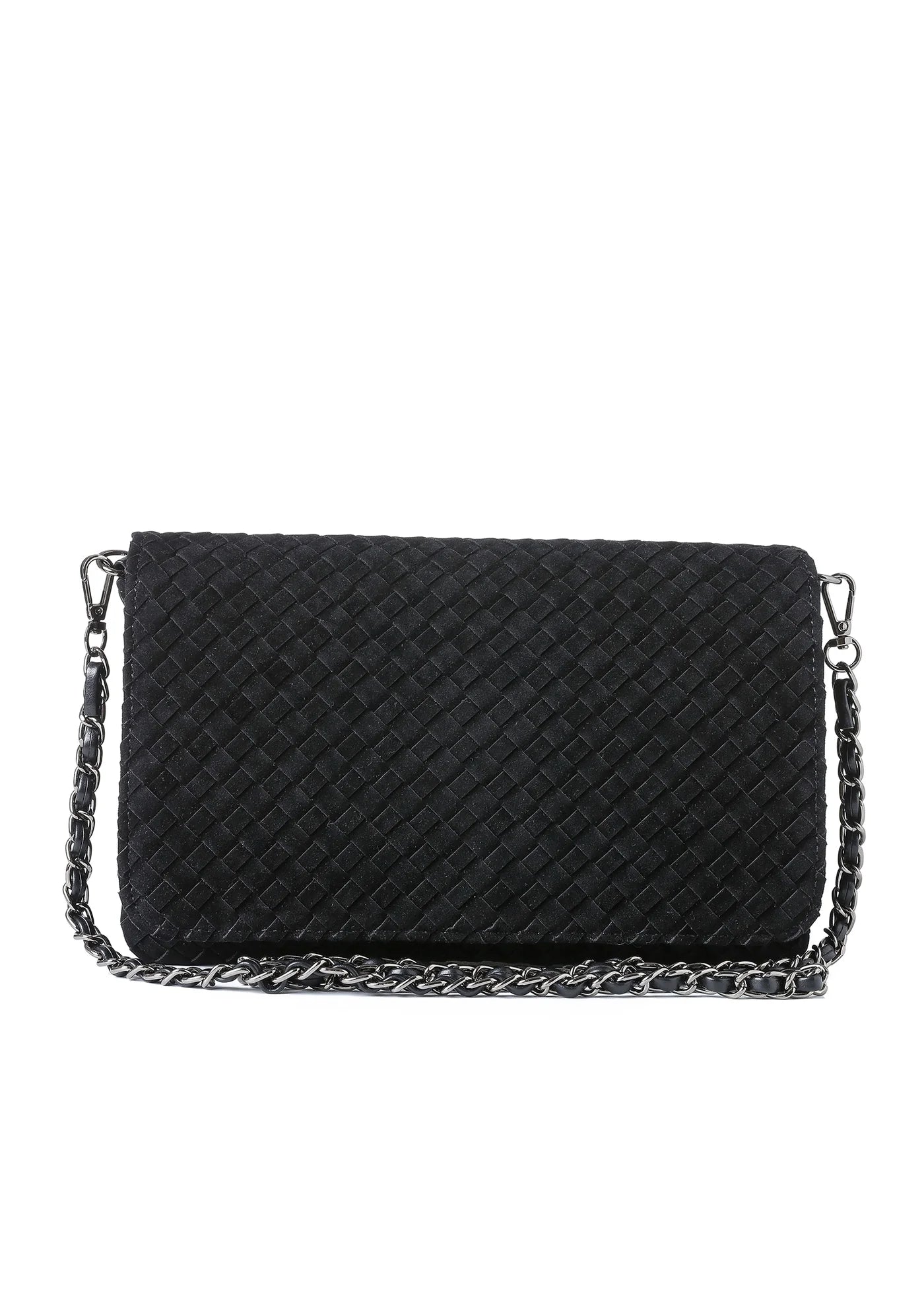Lexi crossbody bag - black woven vegan suede