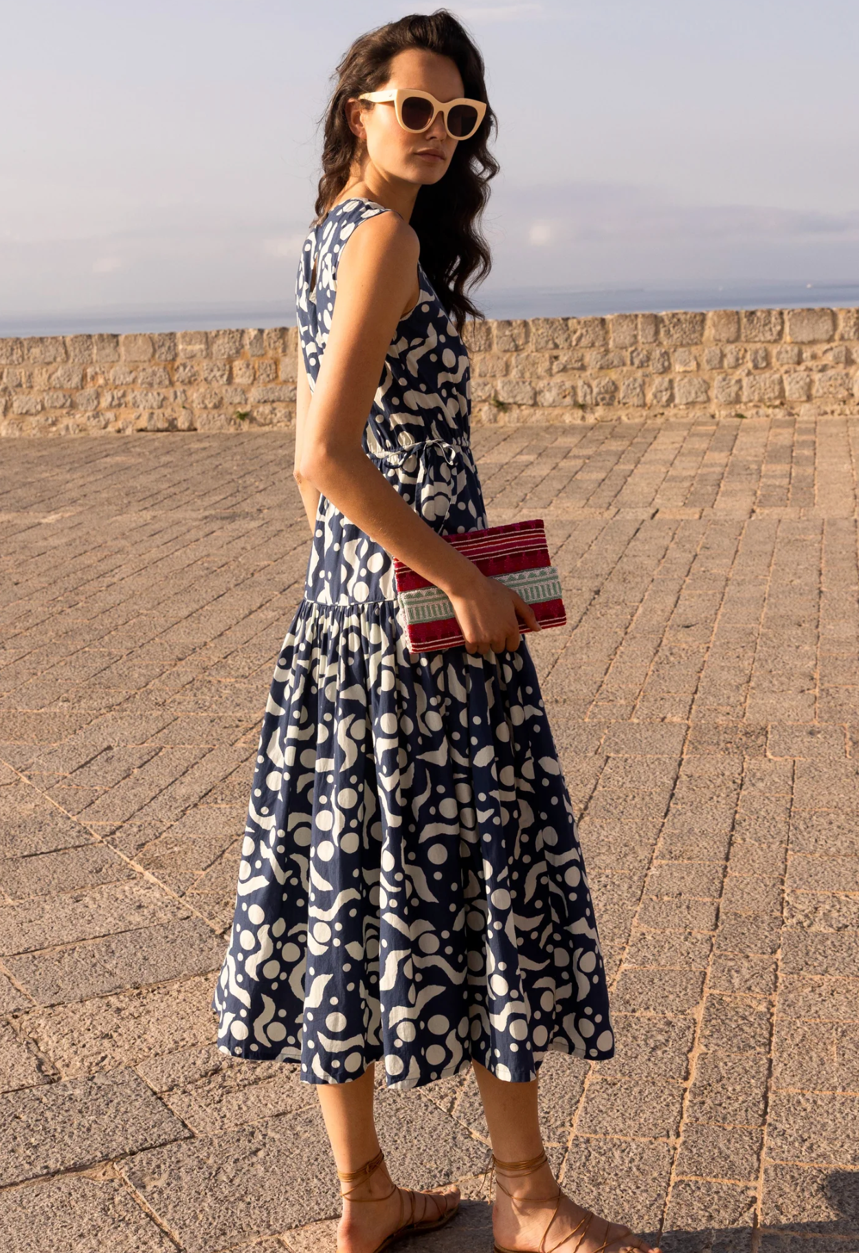 Sleeveless piped maxi - acadia navy