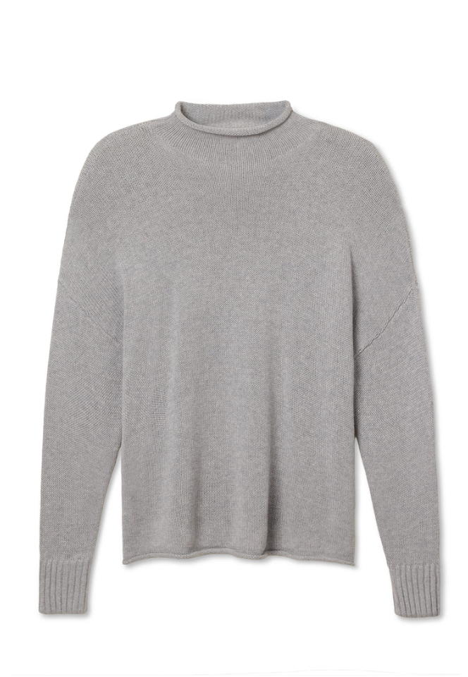 Nova cotton cashmere mock neck sweater - heather grey
