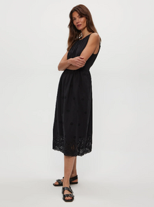 Faith eyelet midi dress - black