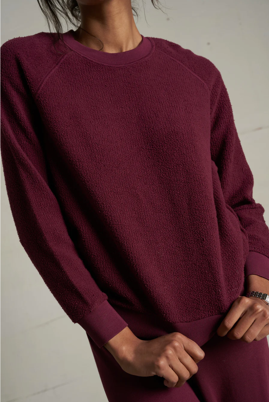 Ziggy inside out cotton fleece shrunken crew - dark burgundy