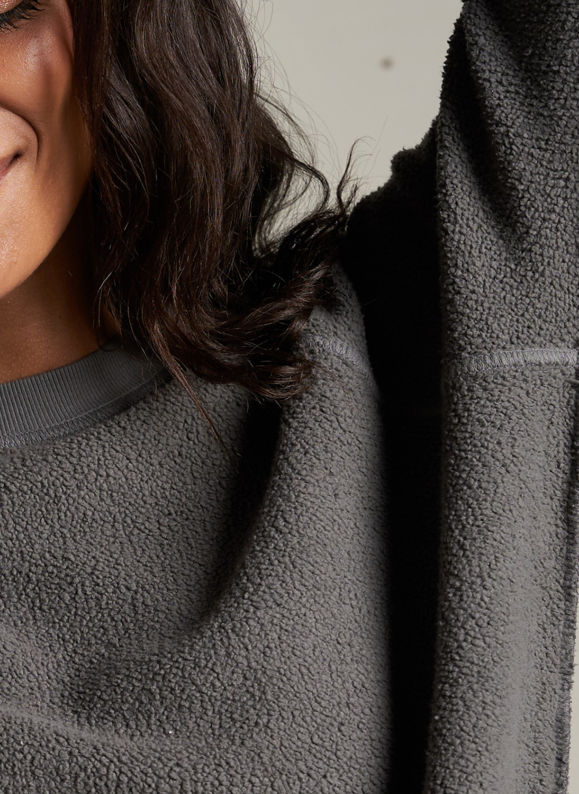 Ziggy inside out cotton fleece shrunken crew - charcoal