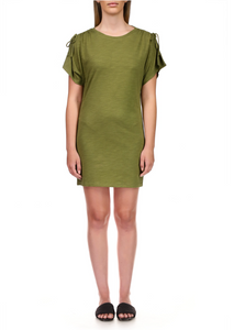 Drawstring shoulder t-shirt dress - plant green