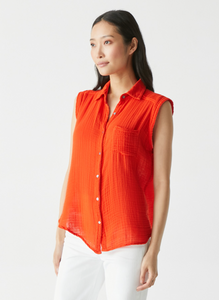 Monique gauze button down tank - heatwave