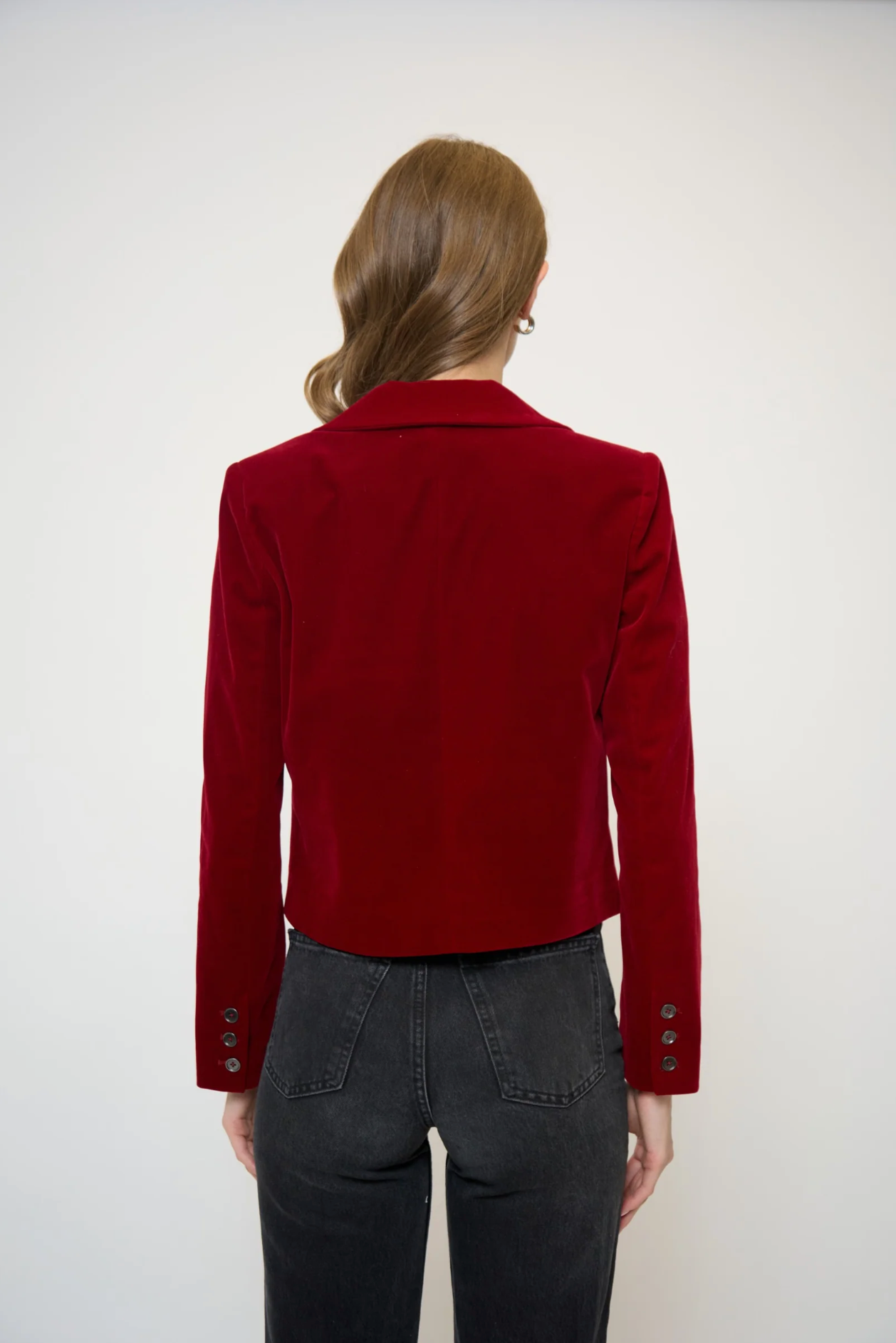 Ember velvet boxy blazer - burgundy