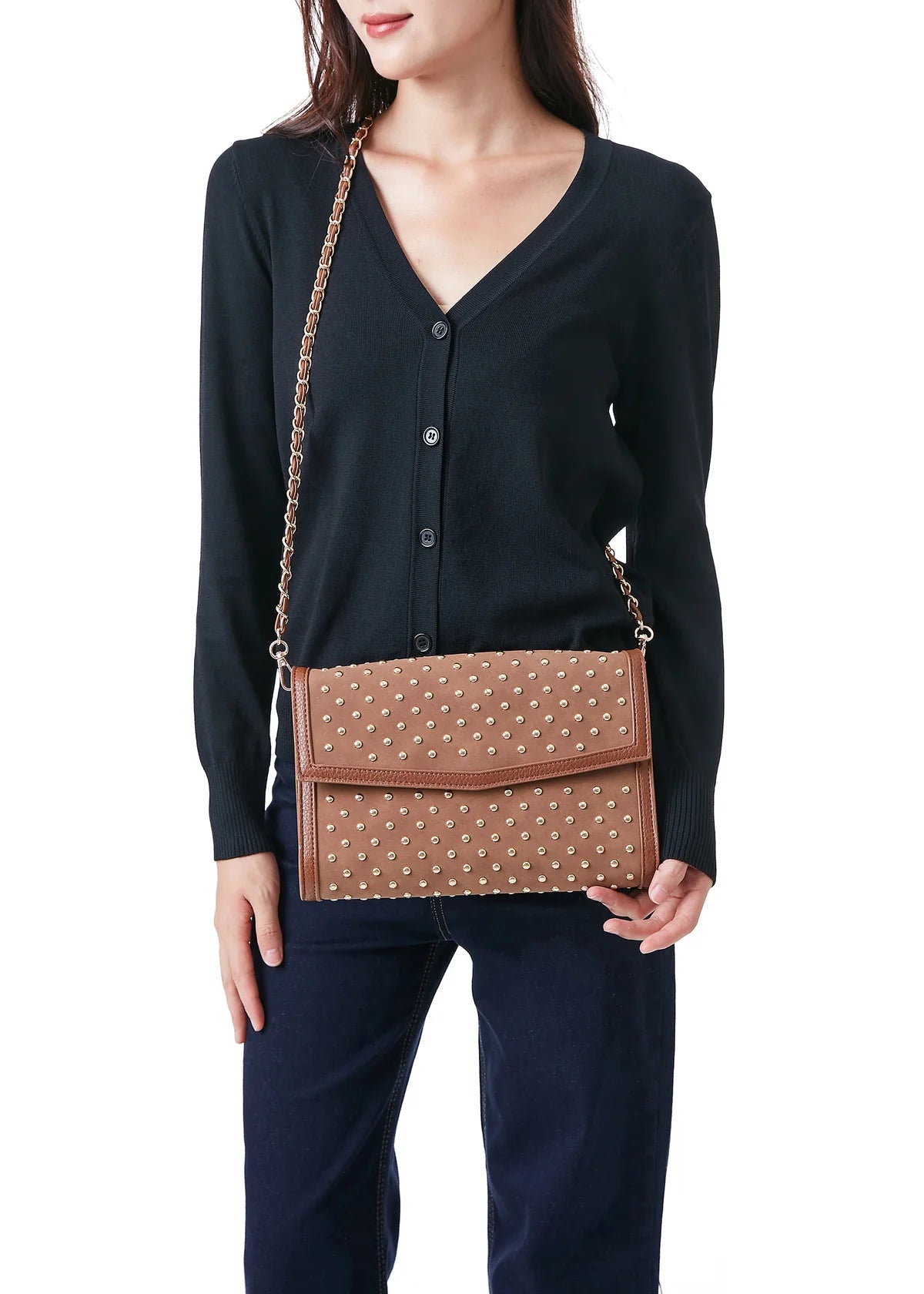 Beth clutch - saddle suede