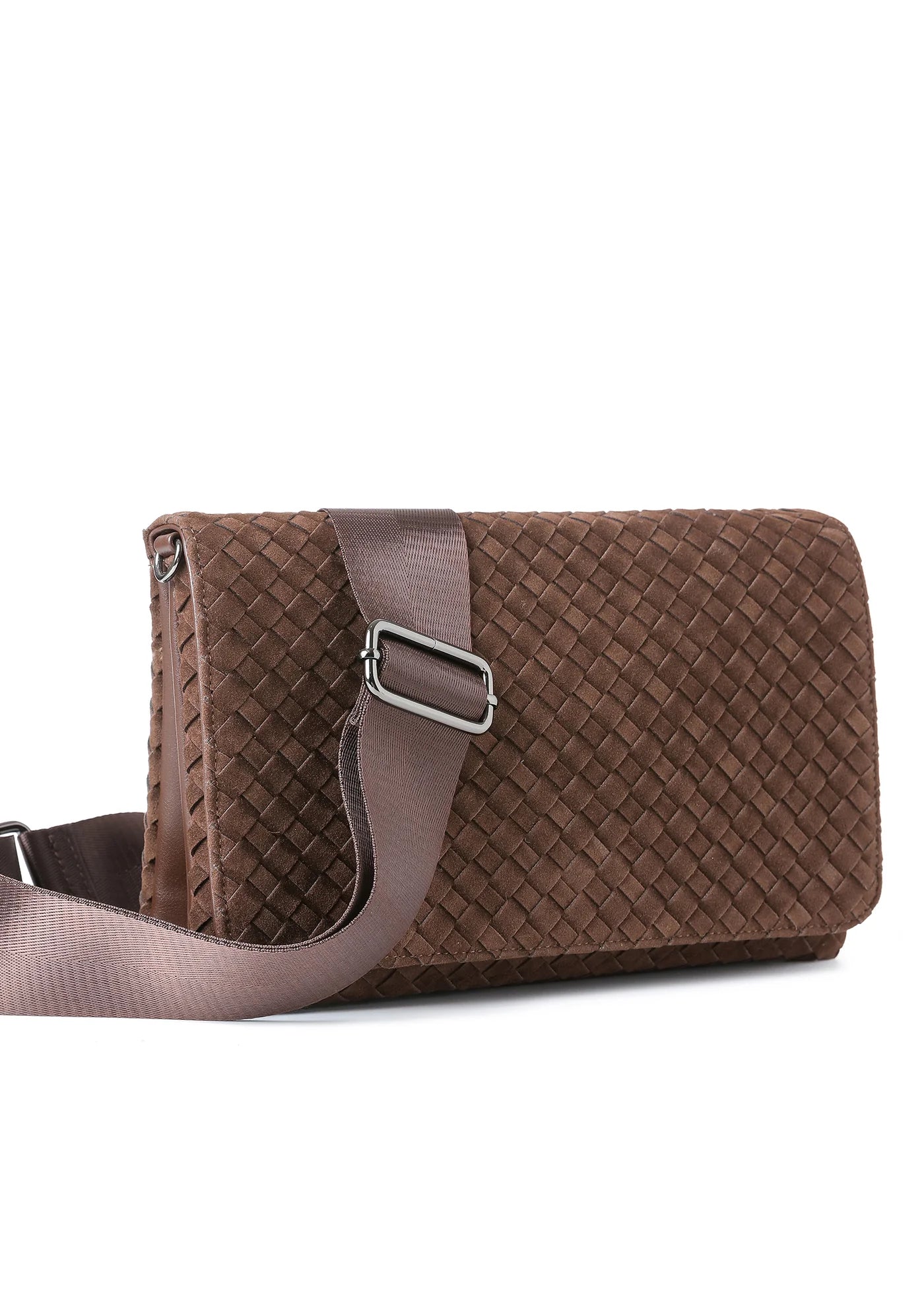 Lexi crossbody bag - chocolate woven vegan suede