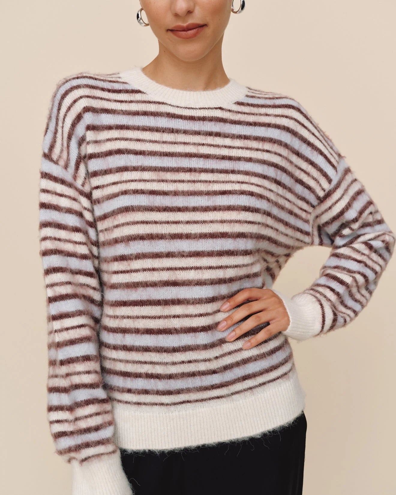 Striped crew neck sweater - frosty stripe