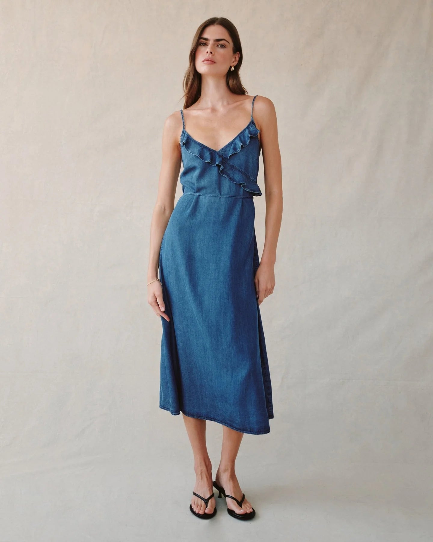 Ruffle cami midi dress - moonlit wash