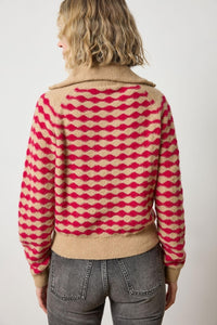 Mixed stitch half zip (PA3074) - birch / fuchsia stripe