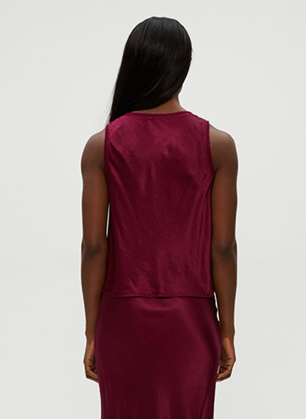 Liz satin v-neck tank - garnet