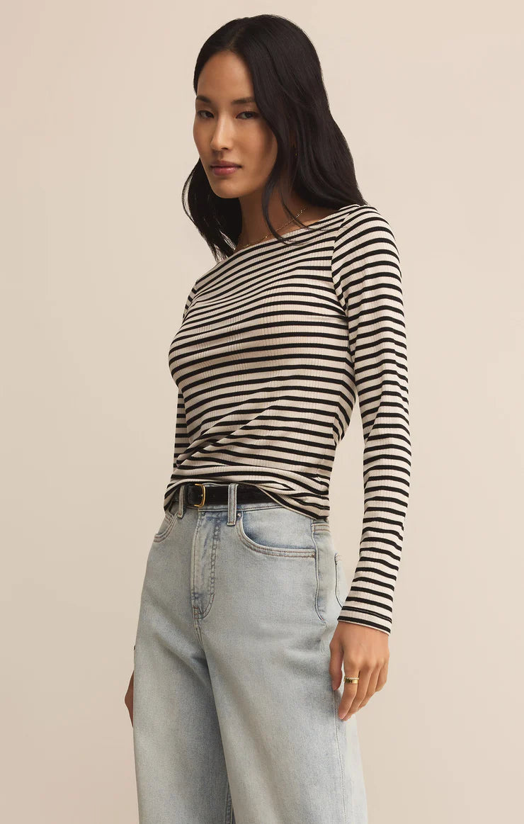Pristine rib striped tee - black