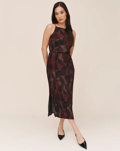 camo dresses formal Pleated midi dress with side slits Ivoy Gold