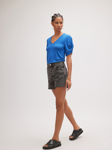 Twist sleeve top - black