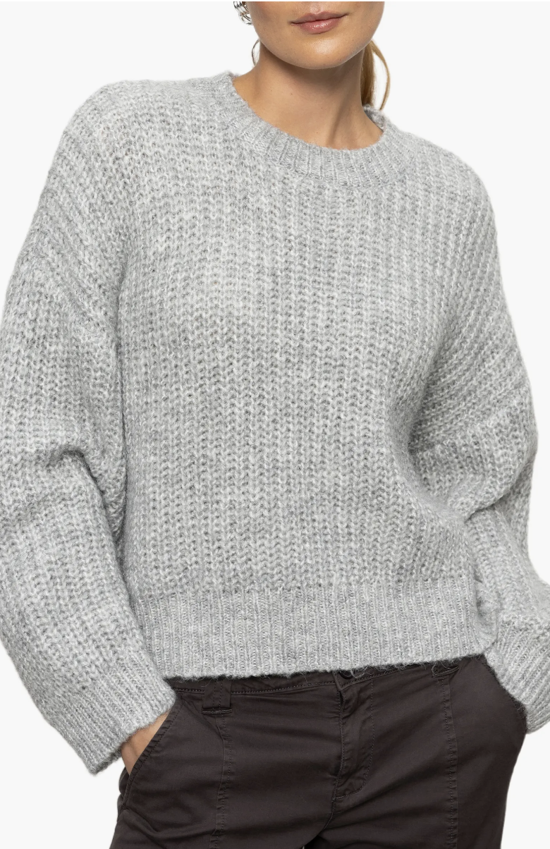 Fuzzy volume sleeve sweater - heather grey