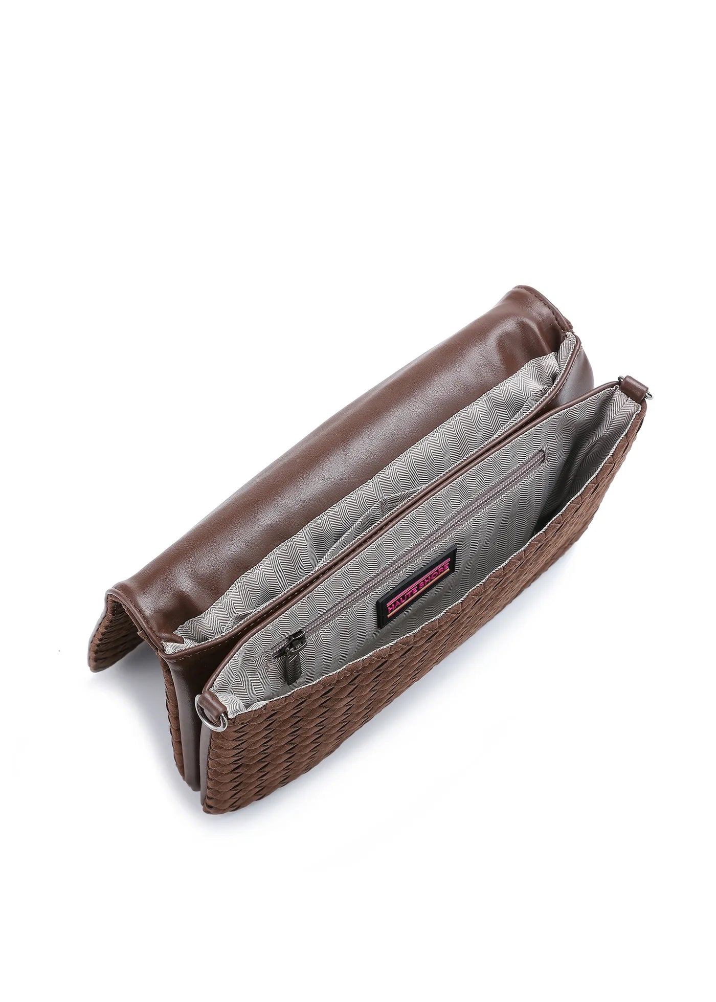 Lexi crossbody bag - chocolate woven vegan suede