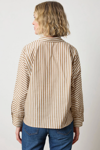 Dolman Sleeve Button Down Shirt (PA3092) - dijon / talc stripe