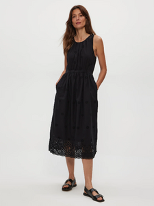 Faith eyelet midi dress - black