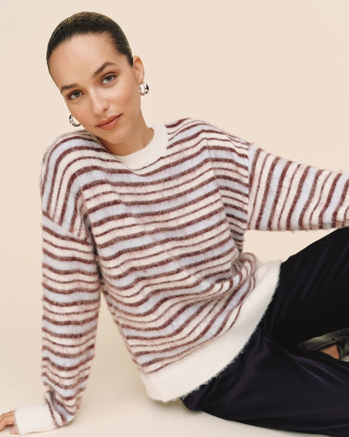 Striped crew neck sweater - frosty stripe