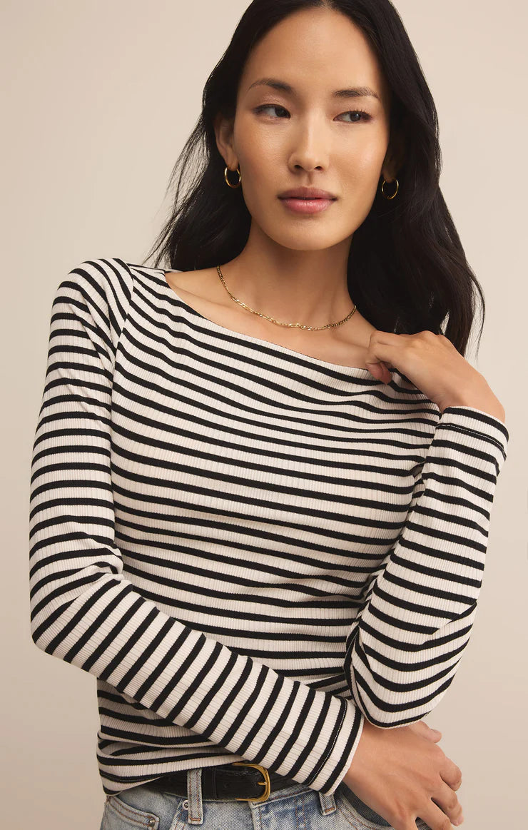 Pristine rib striped tee - black