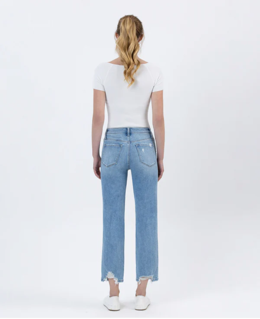 Mid Rise Distressed Hem Crop Straight Jeans (F6039) - boatload