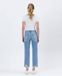 Mid Rise Distressed Hem Crop Straight Jeans (F6039) - boatload