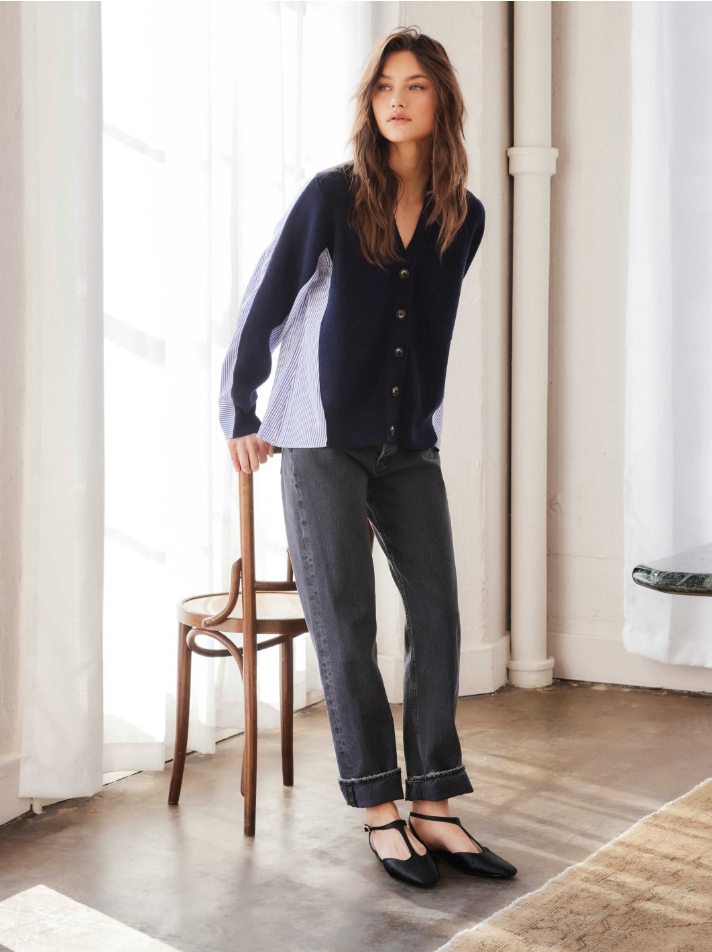 Celine Mixed Media Cardigan - navy