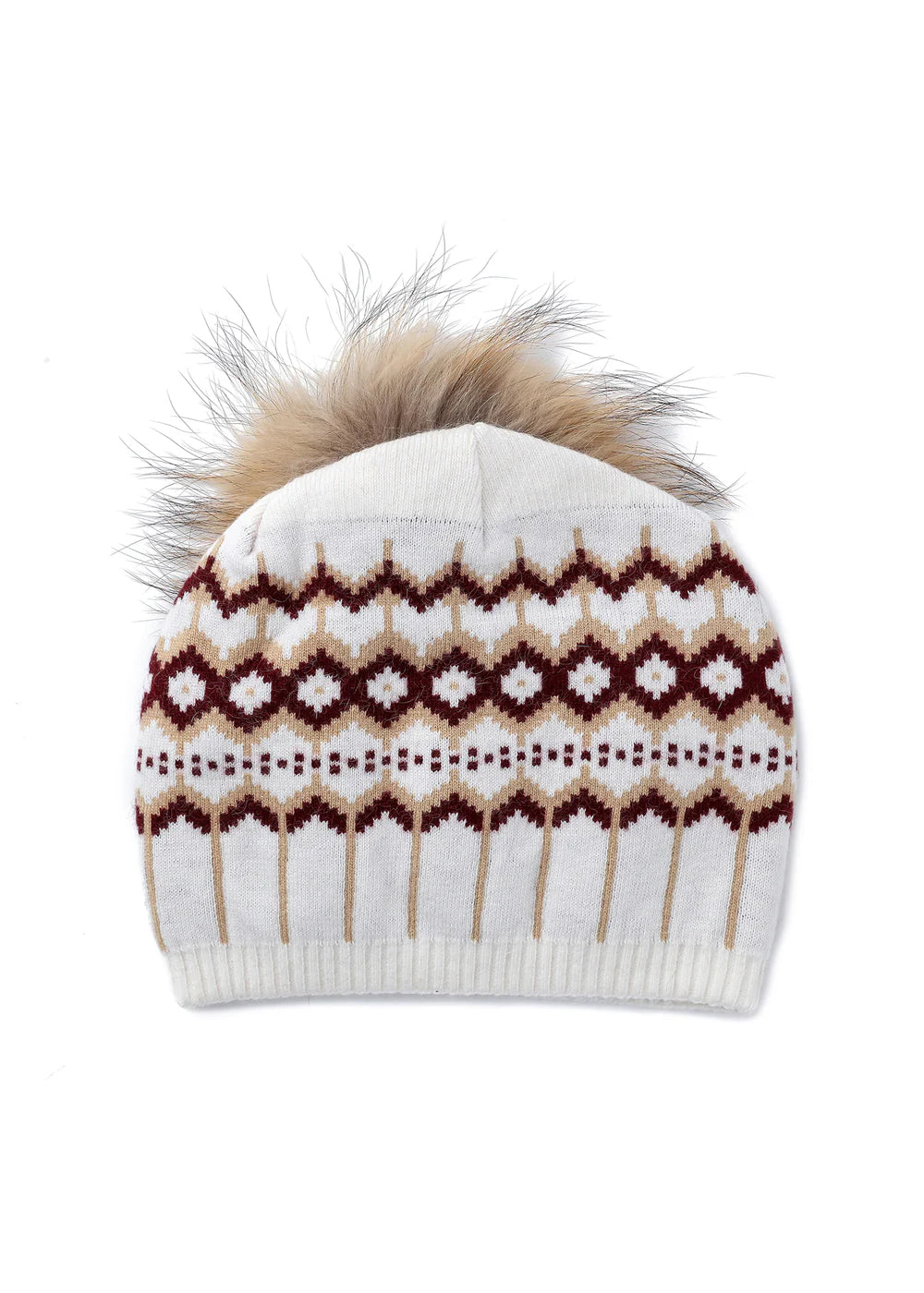 Fair isle beanie - cream / natural pom