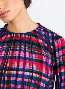 Elastic shirred top - winter plaid print