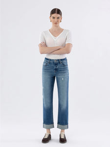 T6869 - Mid Rise Cuffed Straight Leg Jeans - sleek