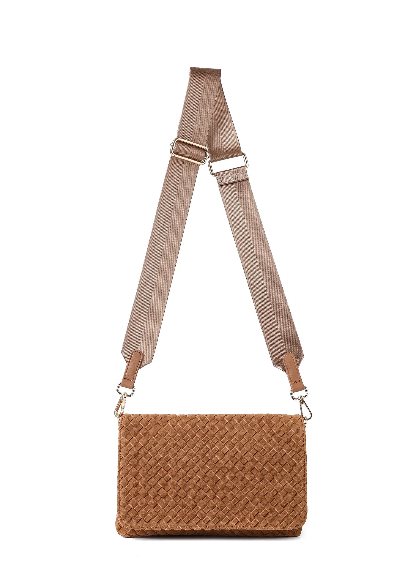 Lexi crossbody bag - saddle woven vegan suede
