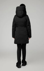 Camelia slim-fit classic down coat with puffer bib and hood - black