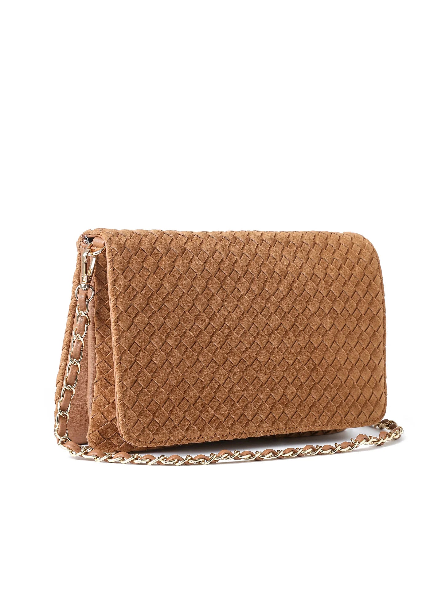 Lexi crossbody bag - saddle woven vegan suede