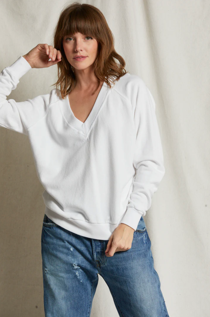 Sinead french terry v-neck sweatshirt - white