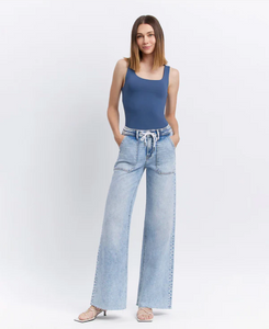 F6065 - Drawstring Wide Leg Jeans - clearly