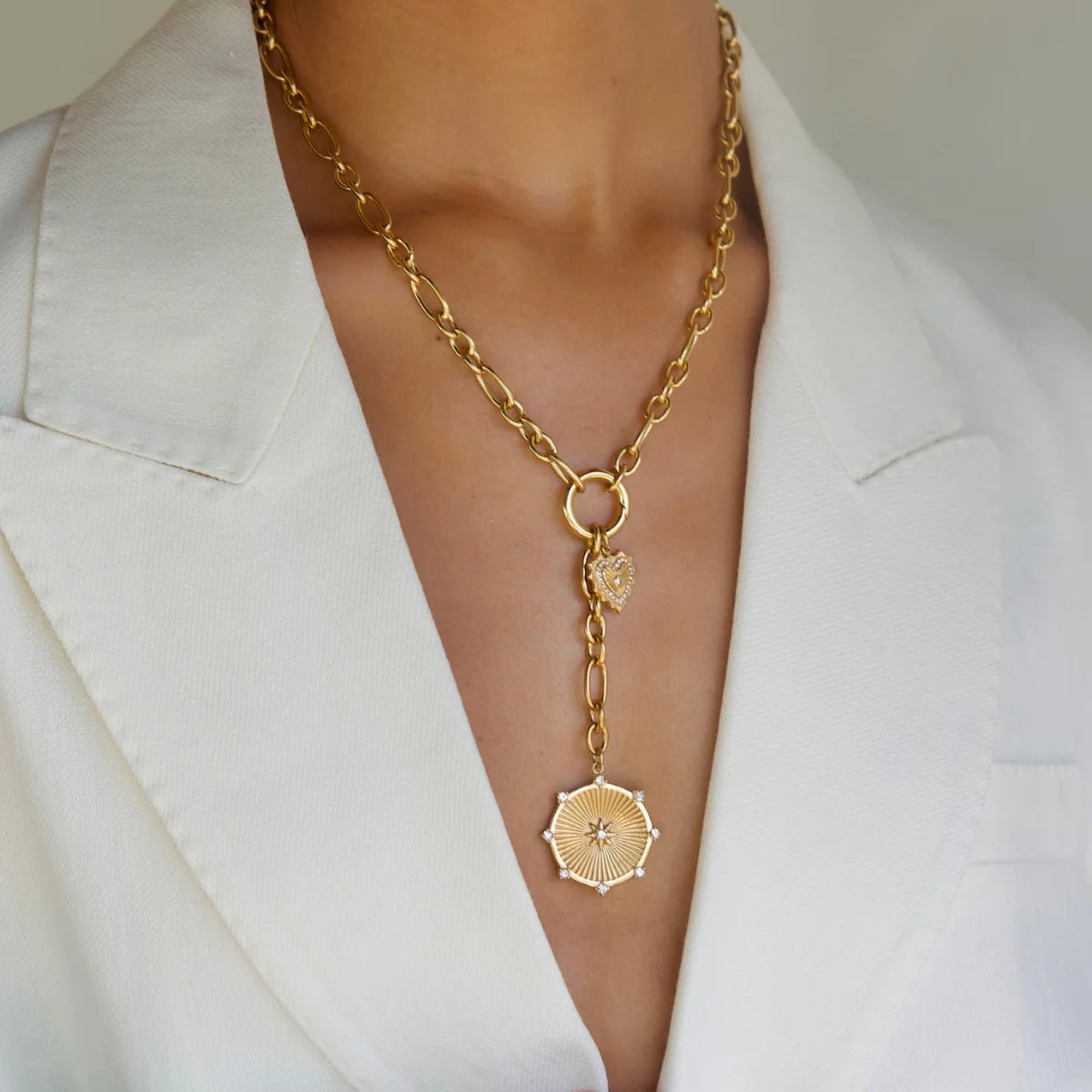 Linden toggle chain medallion lariat necklace - gold