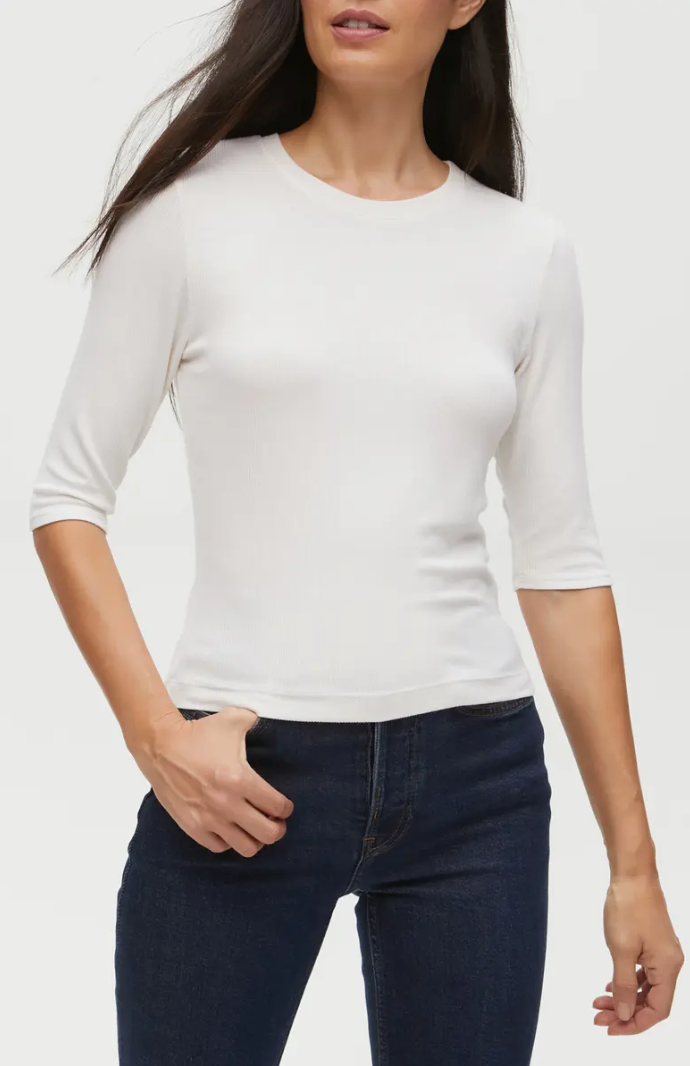 Maeve elbow sleeve crew neck top - chalk