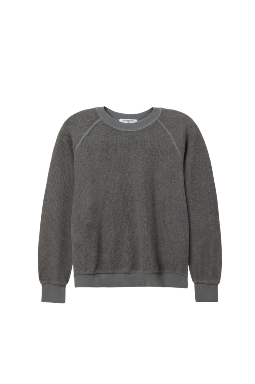 Ziggy inside out cotton fleece shrunken crew - charcoal