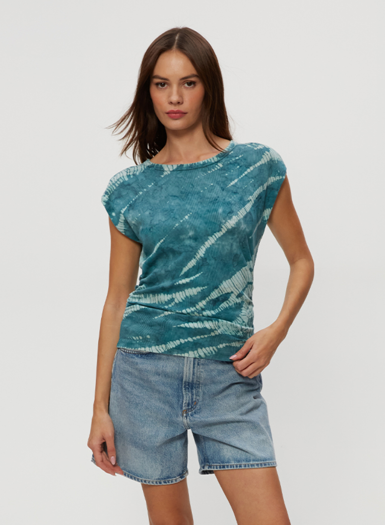 Joni power shoulder top - teal combo