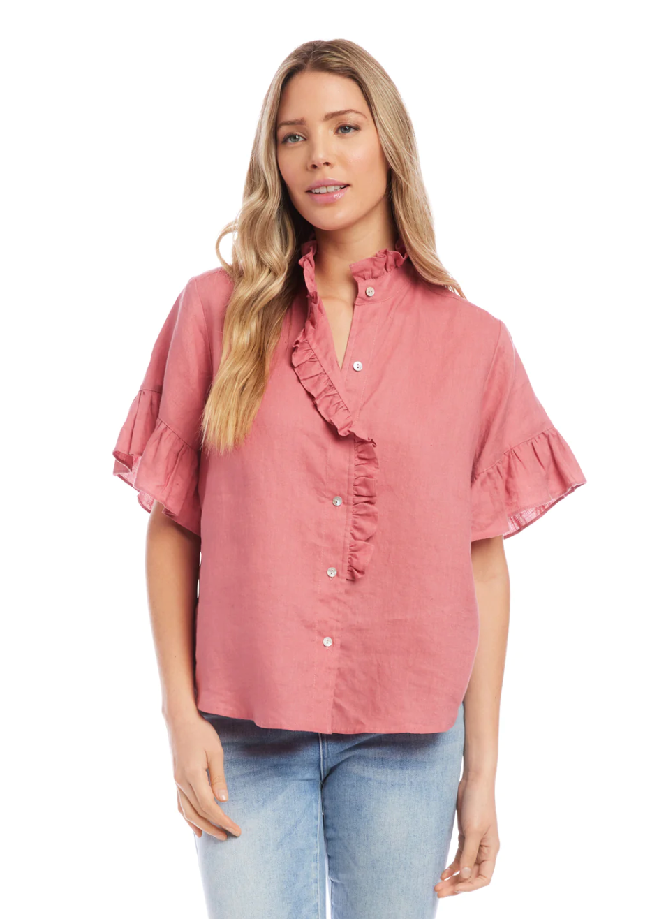 Short sleeve ruffle top - rouge