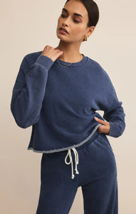 Circuit knit denim sweatshirt - indigo