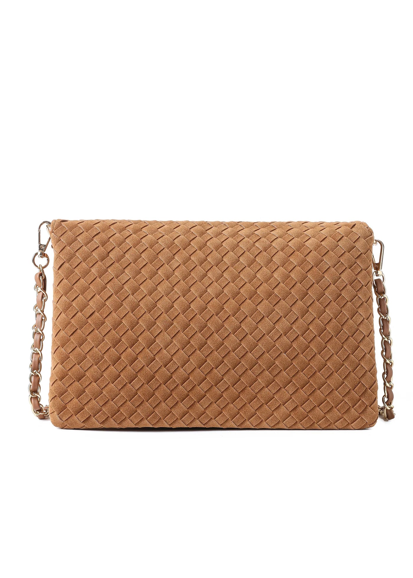 Lexi crossbody bag - saddle woven vegan suede