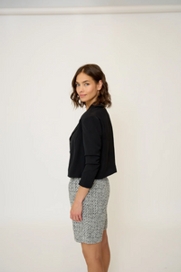 Olive cropped scrunch sleeve blazer - black