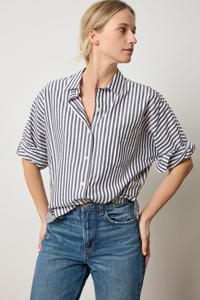 Dolman Sleeve Button Down Shirt (PA3092) - dijon / talc stripe