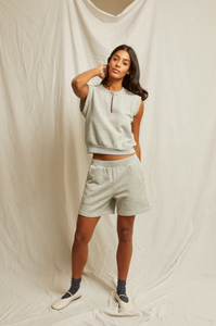 Sloane french terry rolled sleeve top - heather grey