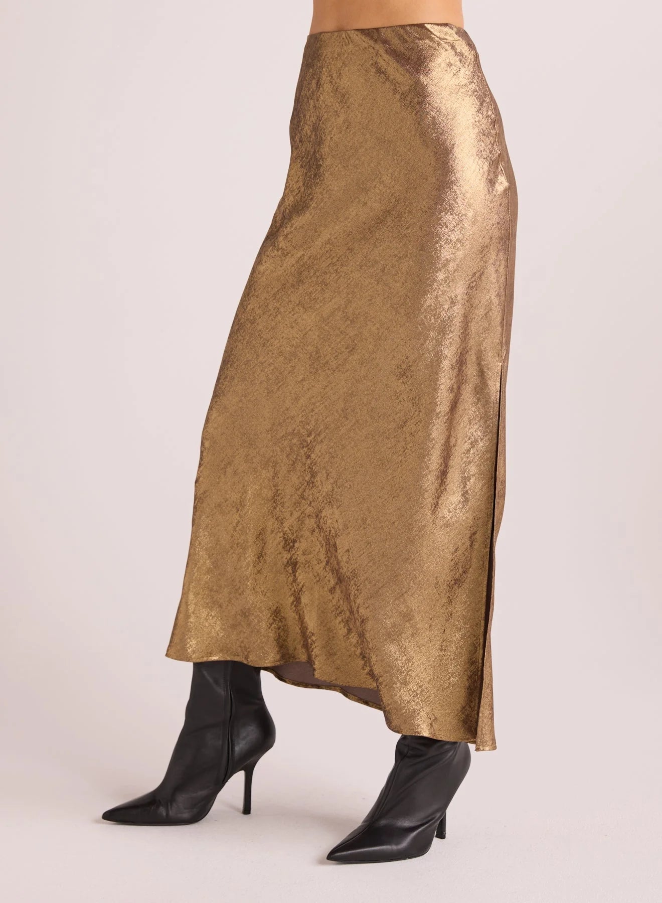 Side slit bias maxi skirt - gold metallic