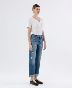 T6869 - Mid Rise Cuffed Straight Leg Jeans - sleek