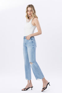 F6037 - Mid Rise Distressed Crop Slim Wide Jeans - ezra